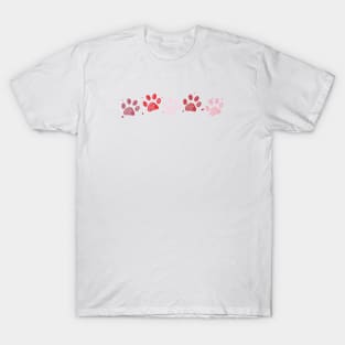 Happy Valentine's Day greeting card with red hearts and paw prints T-Shirt